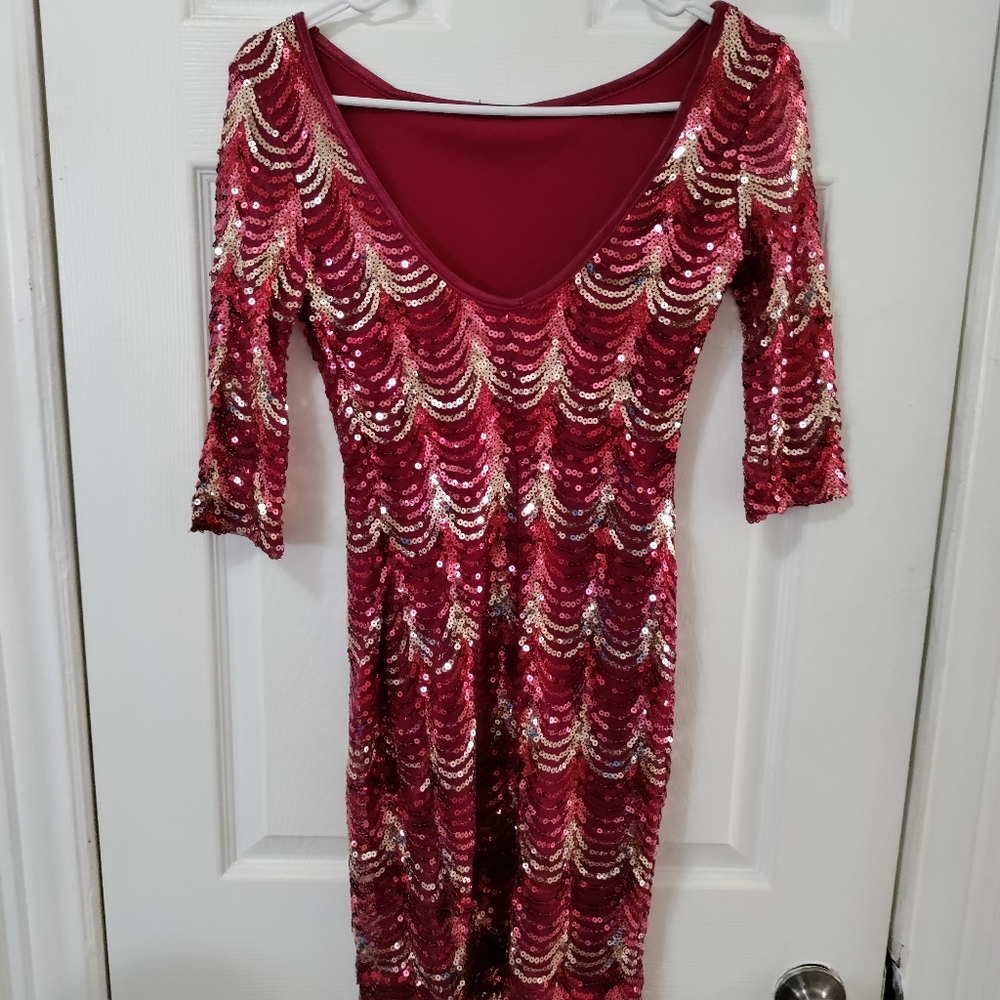 Red and silver sequin dress